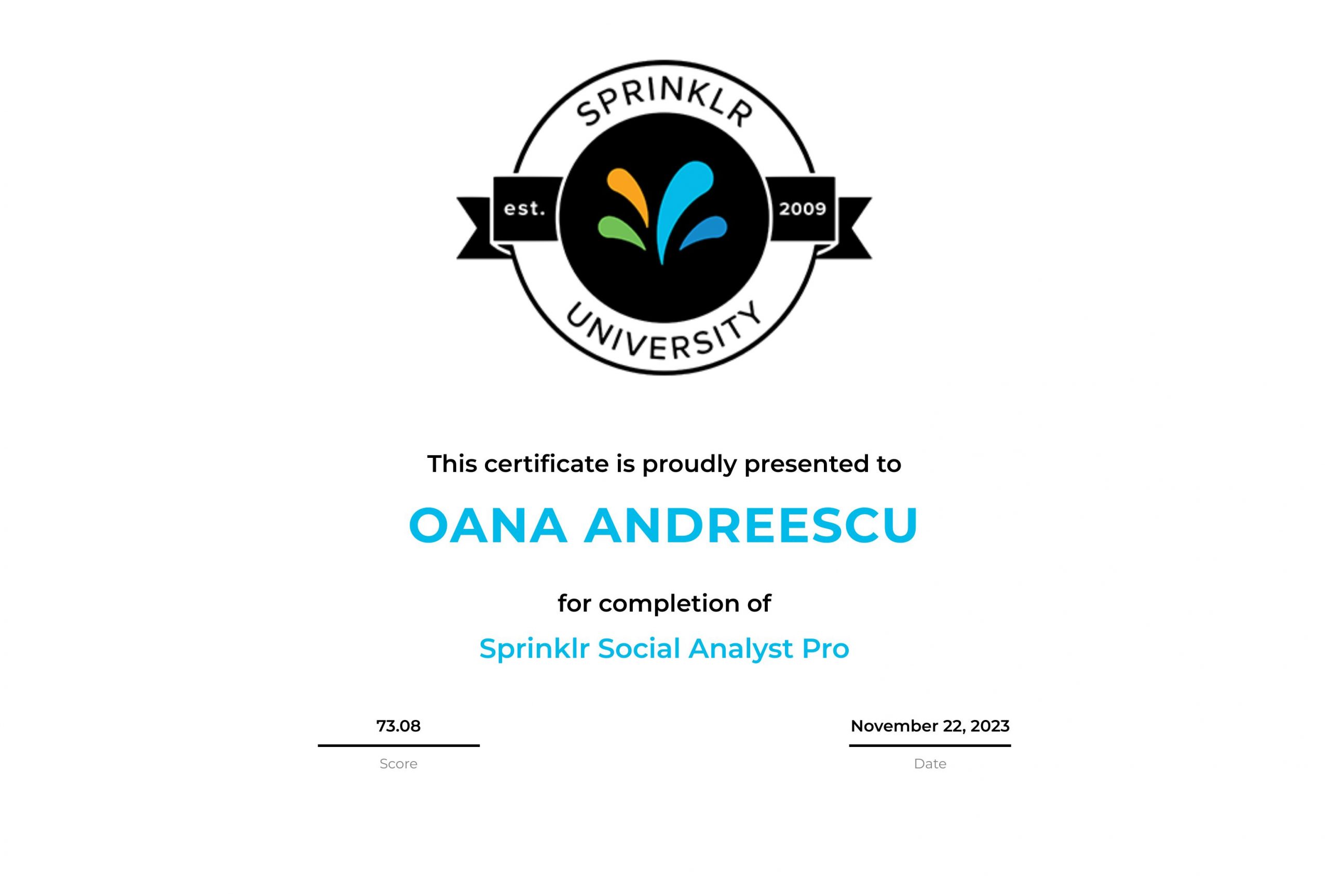 Certificate - Sprinklr Social Analyst Pro